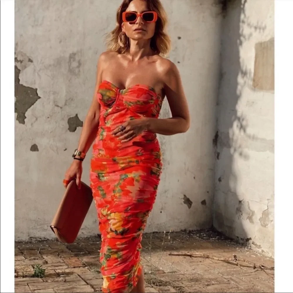 ZARA PRINTED TULLE CORSET DRESS - Picture 11 of 12